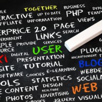 web 2.0 blackboard mit verschiedenen bunten Tags