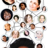junge afrikanische Frauen in einem Diagramm mit ihren Freunden aus sozialen Netzwerken
